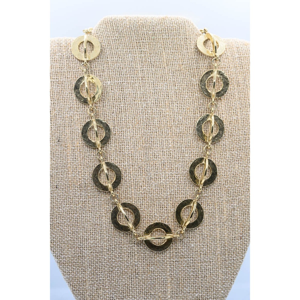 Circle Link Necklace 17in Gold Tone Toggle Clasp Geometric Statement